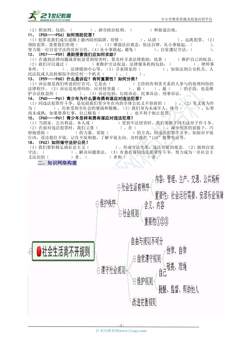 备考2021八上第二单元遵守社会规则复习试卷考点排查思维导图热点命题