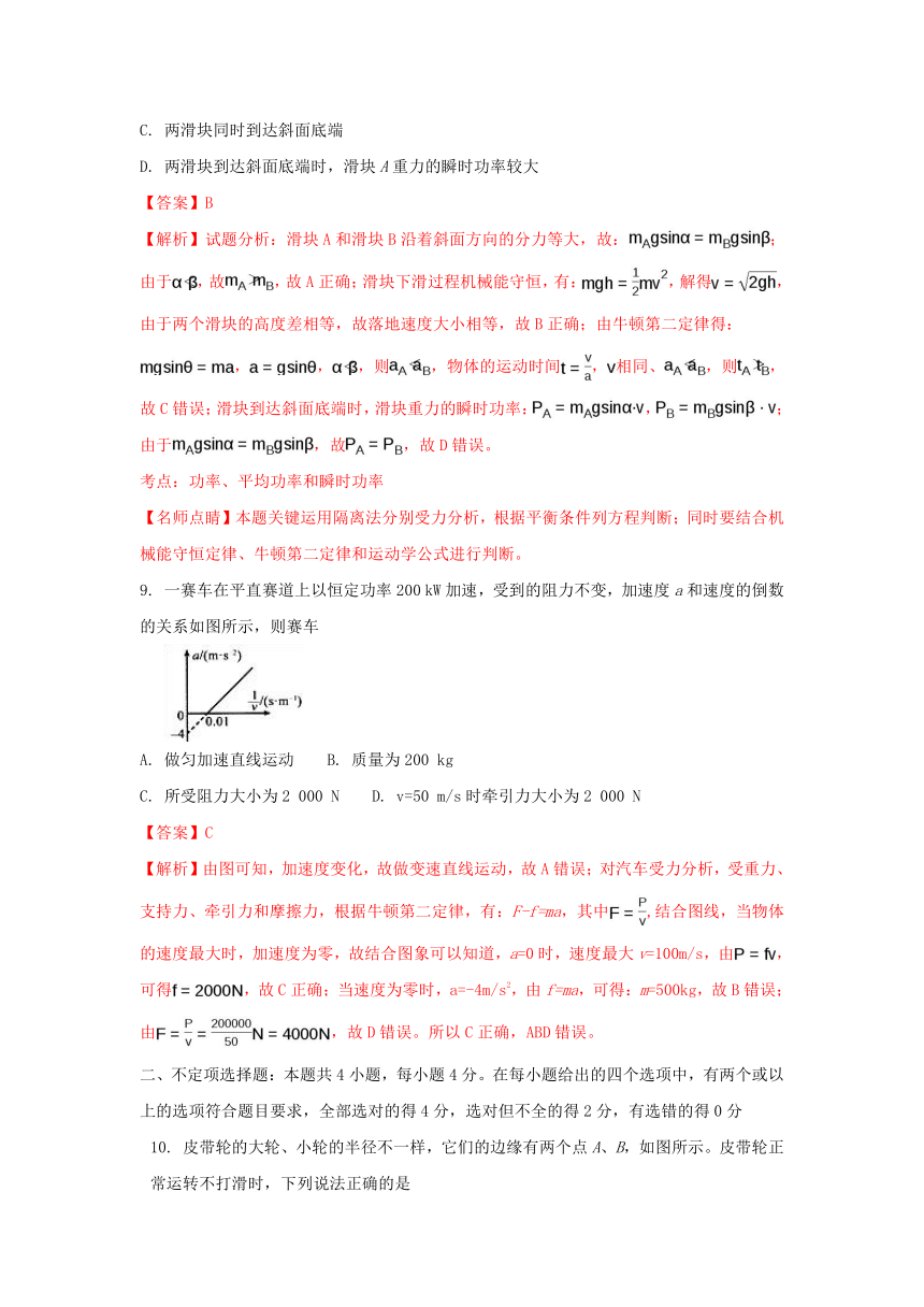 天津市静海县2016-2017学年高一物理下学期期末终结性检测试题理（含解析）