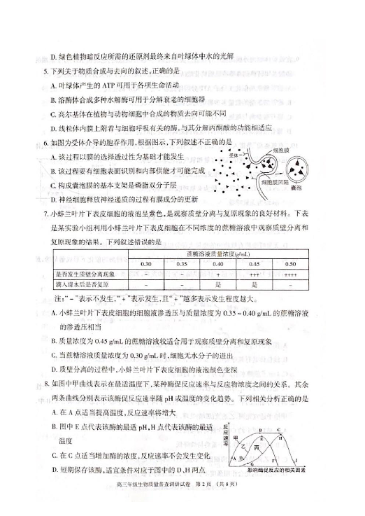 内蒙古呼和浩特市2020届高三上学期质量普查调研考试生物试题 扫描版含答案