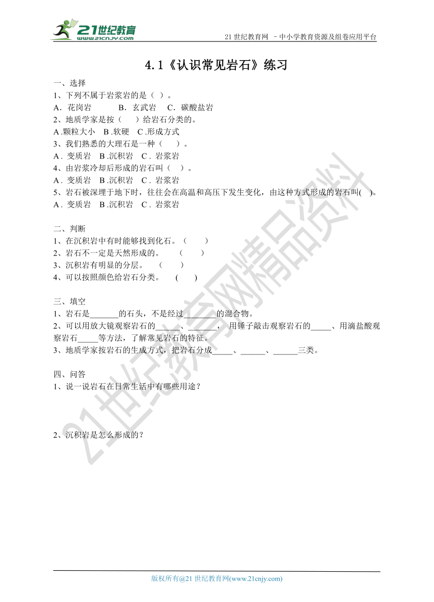 4.1 认识常见岩石 练习