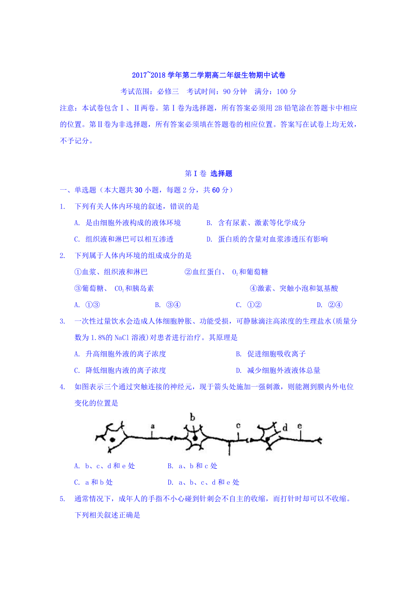 湖北省襄阳市东风中学2017-2018学年高二下学期期中考试生物试卷