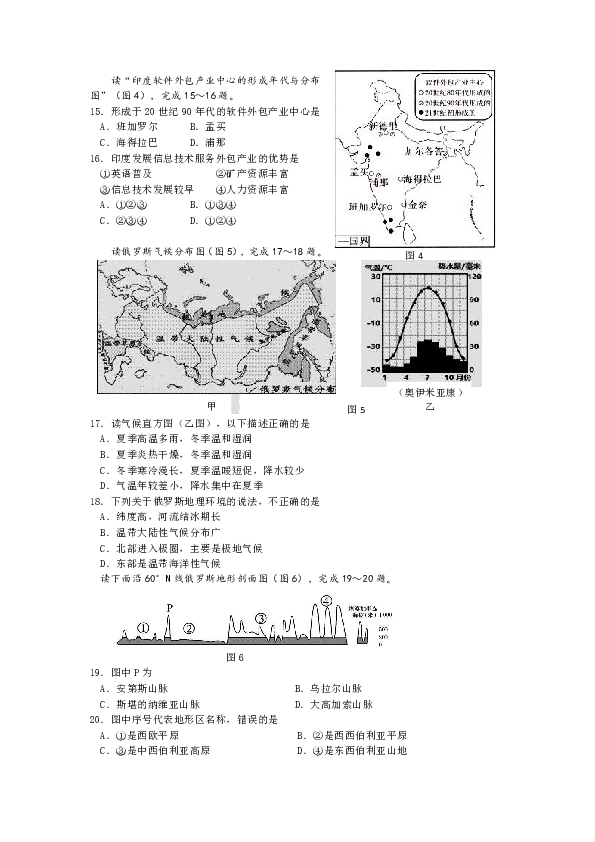 2019年山东省临沂市经开区期中考试七年级下册地理试卷(有参考答案)