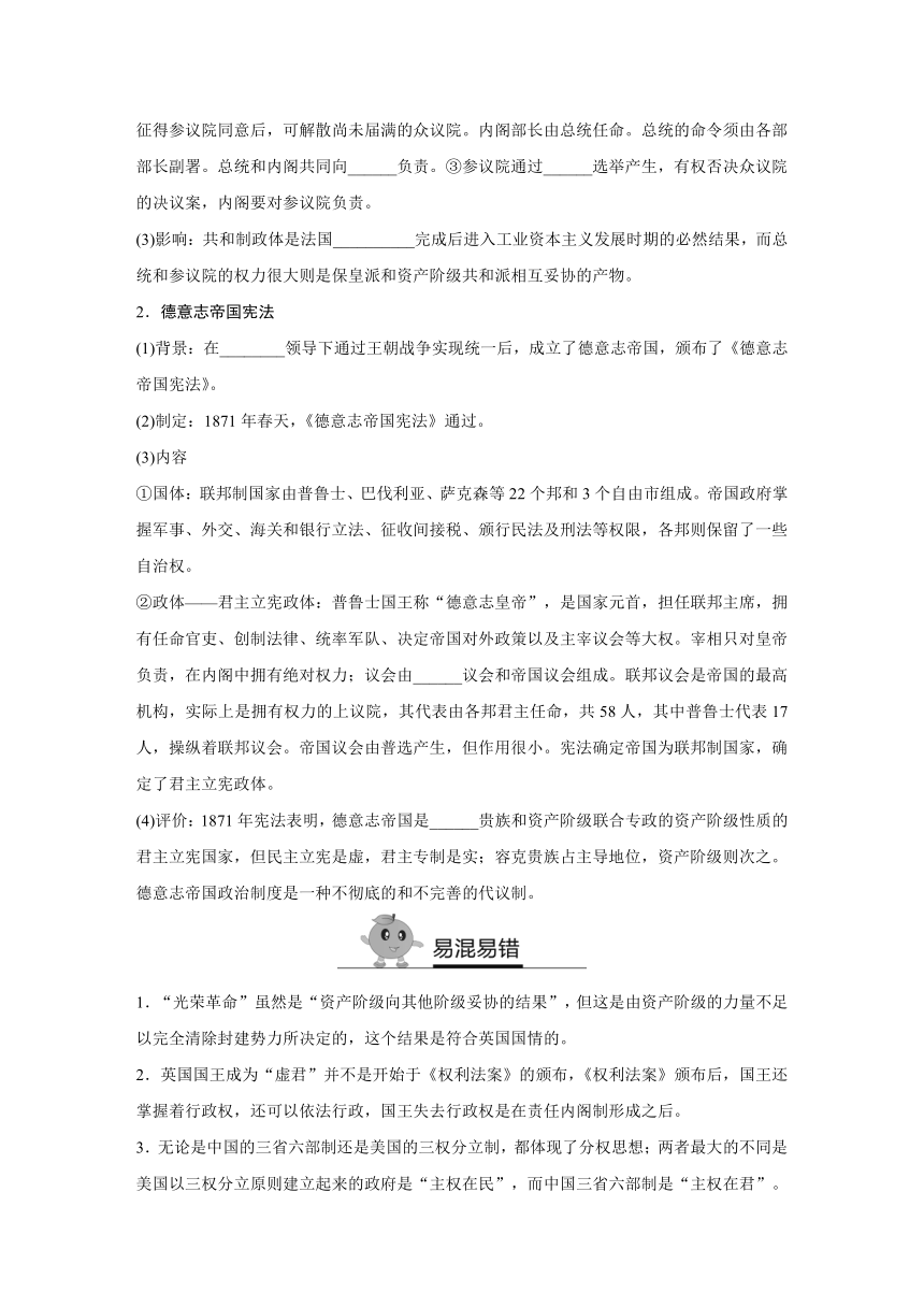 【寒假作业】假期培优解决方案 寒假专题突破练 高一历史（人教版必修1） 专题十  欧美资产阶级代议制的确立与发展