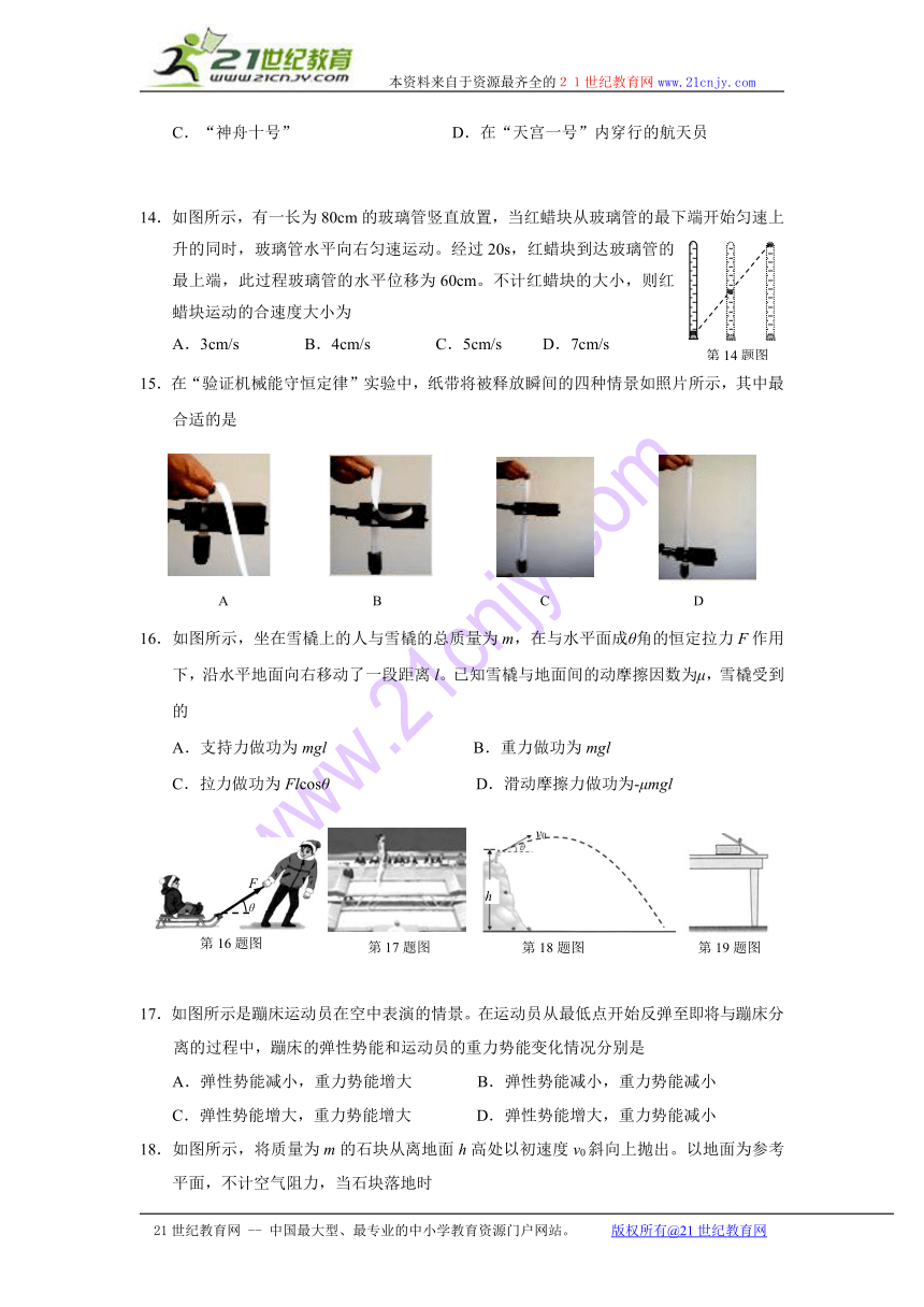 2015年浙江省普通高中学业水平考试考试物理试题