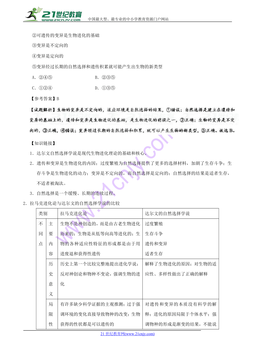 2017-2018学年高一生物人教版必修2专题7.1现代生物进化理论的由来-学案