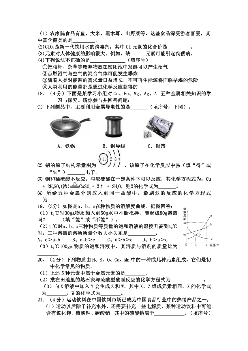 关坝中学2013年中考化学模拟试题（六）（无答案）