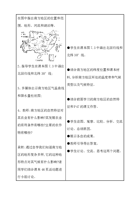 人教版（新课程标准）八年级下册7.1自然特征与农业  教案（表格式）