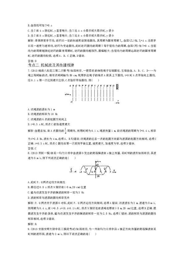 经典特训】2014年高考物理二轮复习专练:专题十四 机械振动与机械波