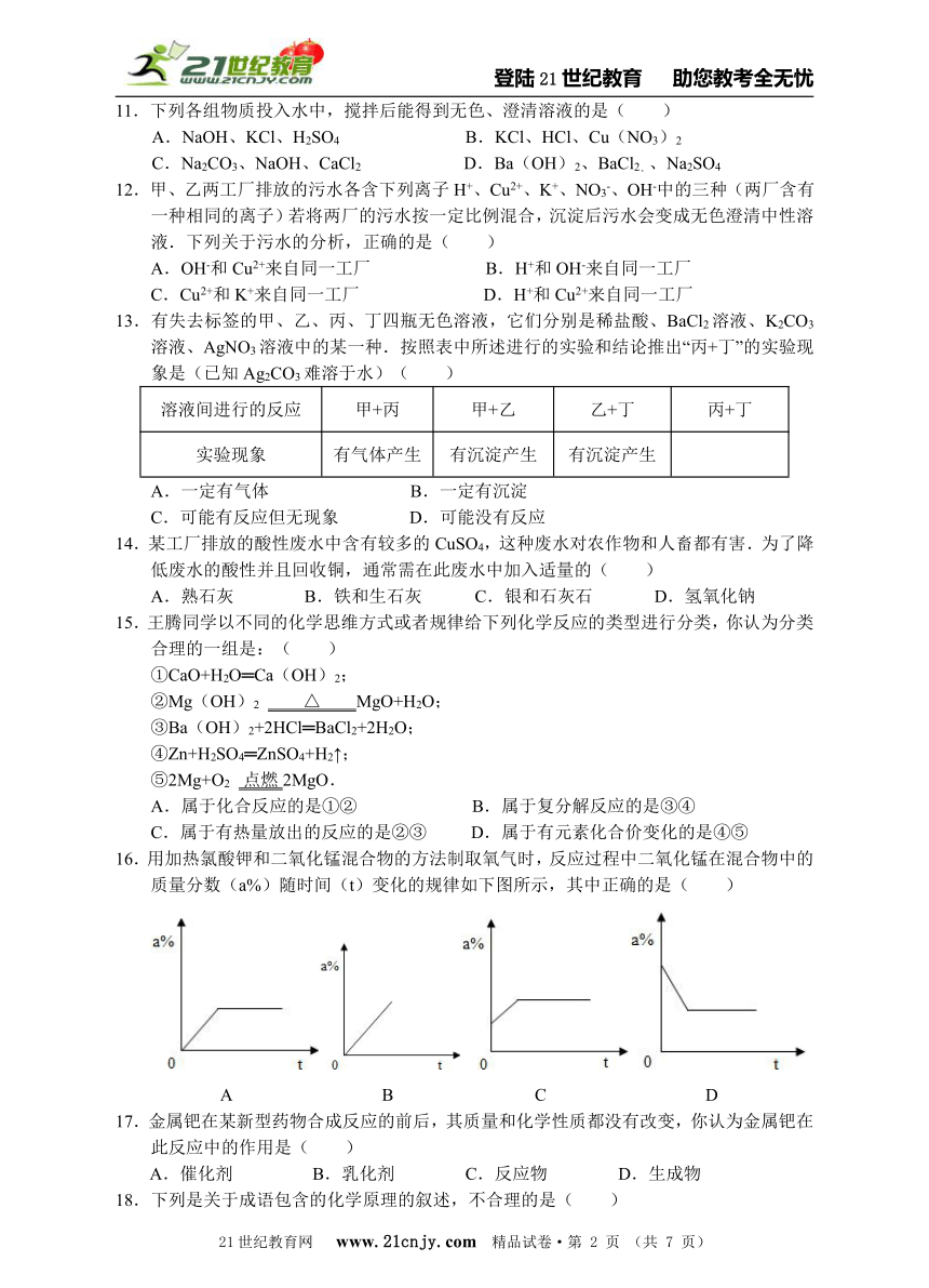 2013年科学中考第一轮复习专题训练27：常见的化学反应