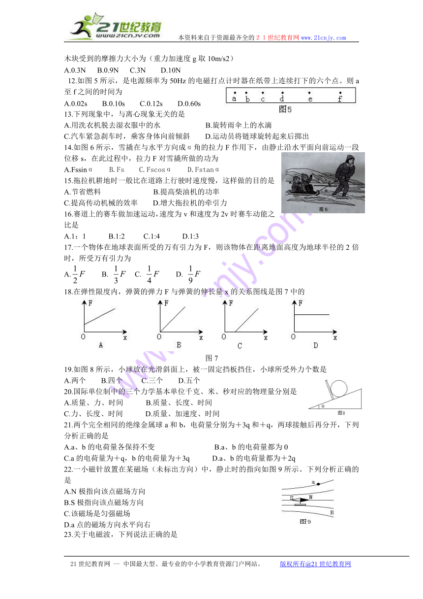 2015年1月广东省普通高中学业水平考试物理试题及参考答案