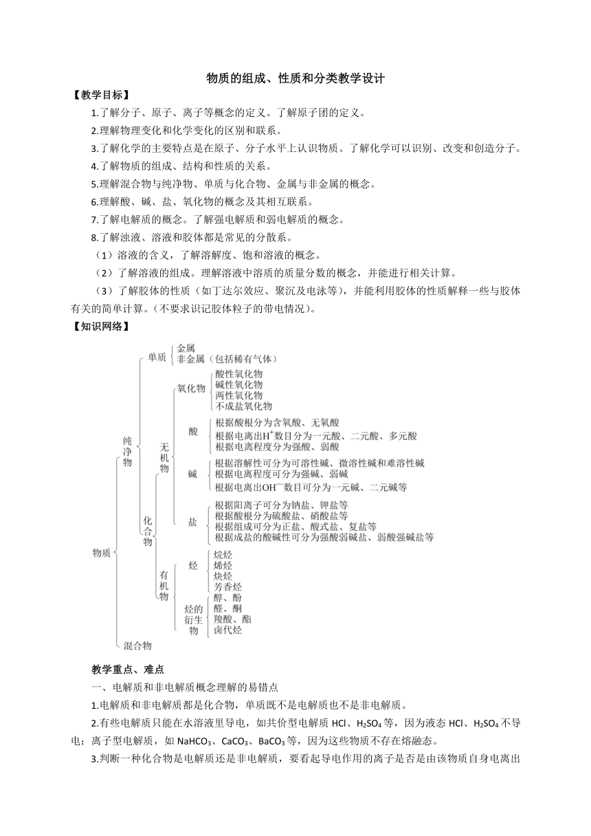 广东深圳市宝安中学2016届高考化学三轮复习教案：物质的组成、性质和分类教学设计