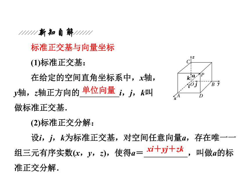 安徽省2013年高二优质数学同步课程课件：《空间向量的标准正交分解与坐标表示、空间向量基本定理》（北师大版选修2-1）