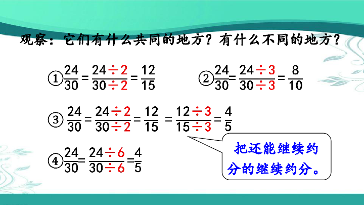 人教版數學五年級下冊444約分課件15張ppt