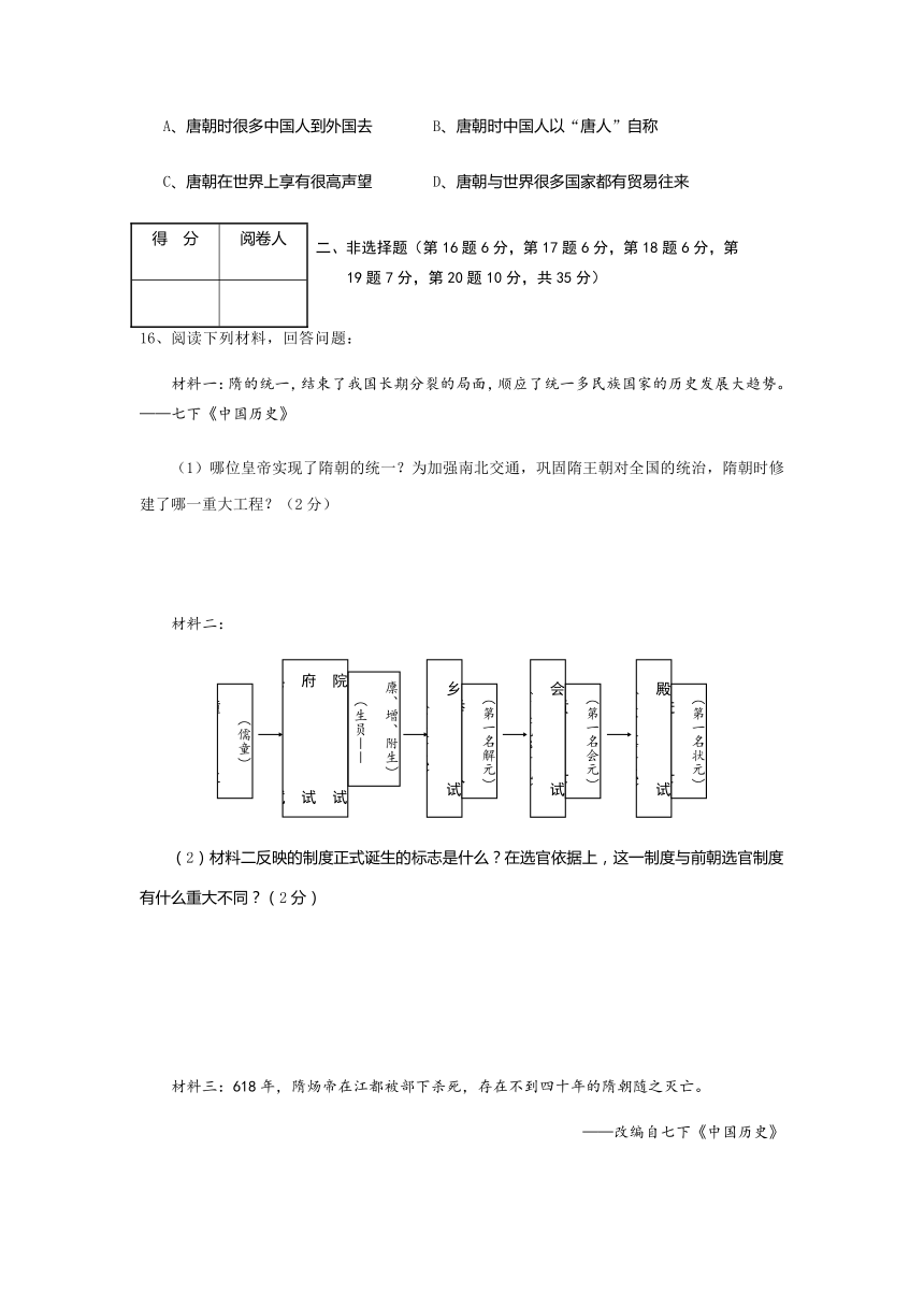 湖北省襄阳市老河口2016-2017学年七年级下学期期中考试历史试卷