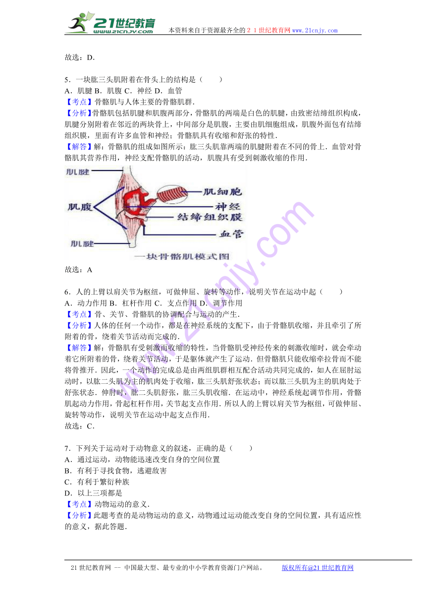 安徽省宿州市埇桥区2016-2017学年八年级（上）期中生物试卷（解析版）