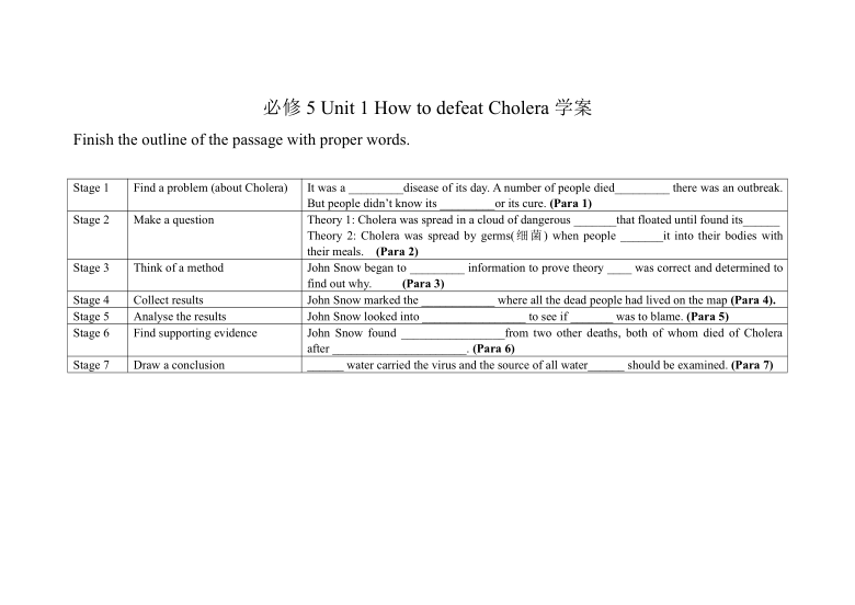 人教版高二英语必修5 unit 1Great scientists reading 学案（无答案）