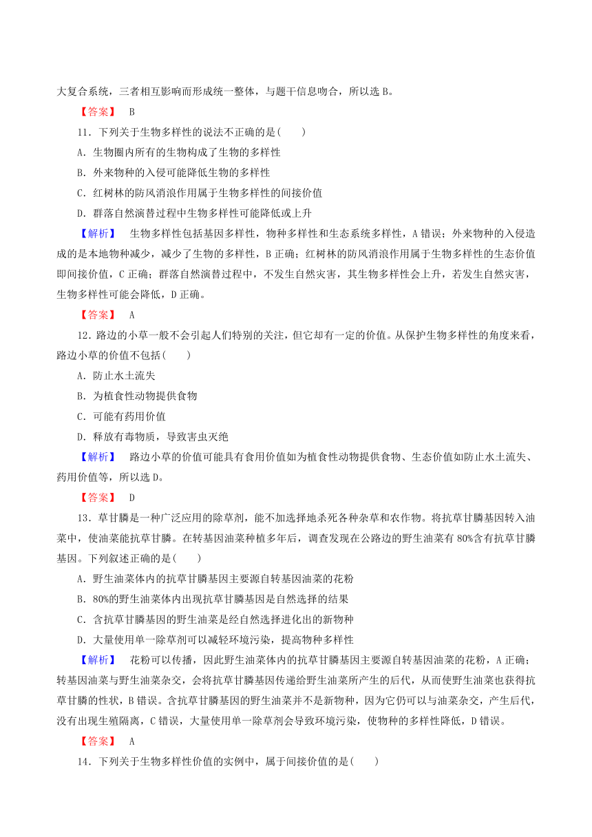 人教版生物必修3课时作业：第6章 生态环境的保护 章末检测