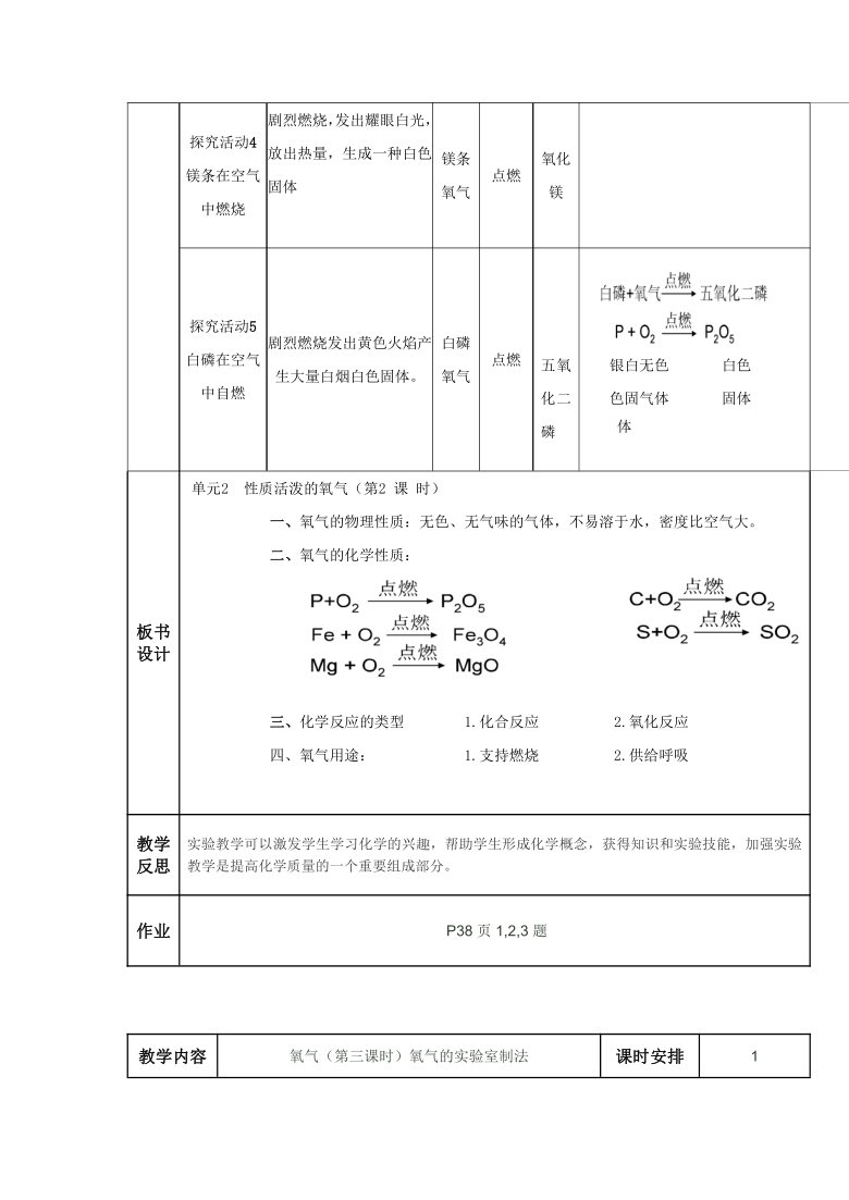 仁爱湘教版九年级化学 2.2氧气 教案