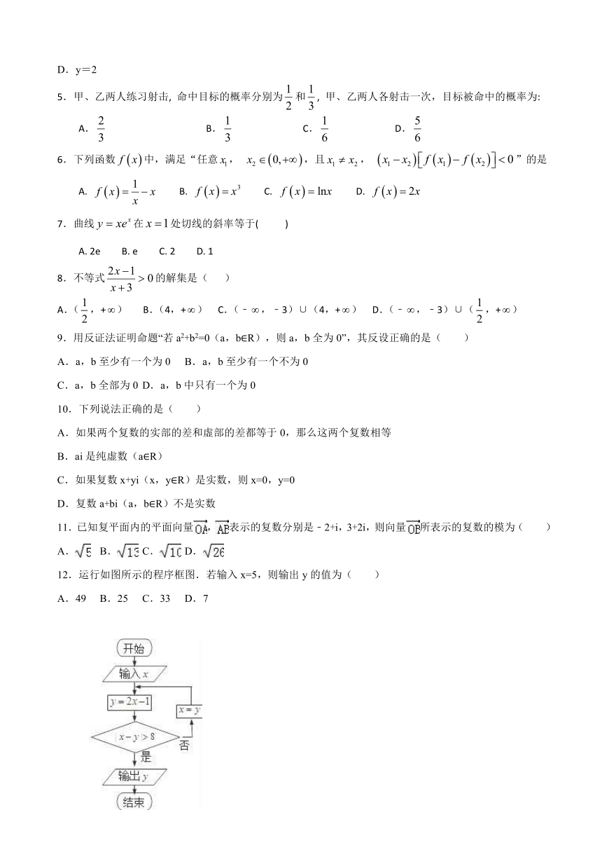 陕西省黄陵中学2016-2017学年高二（重点班）下学期期末考试数学（文）试题 Word版含答案