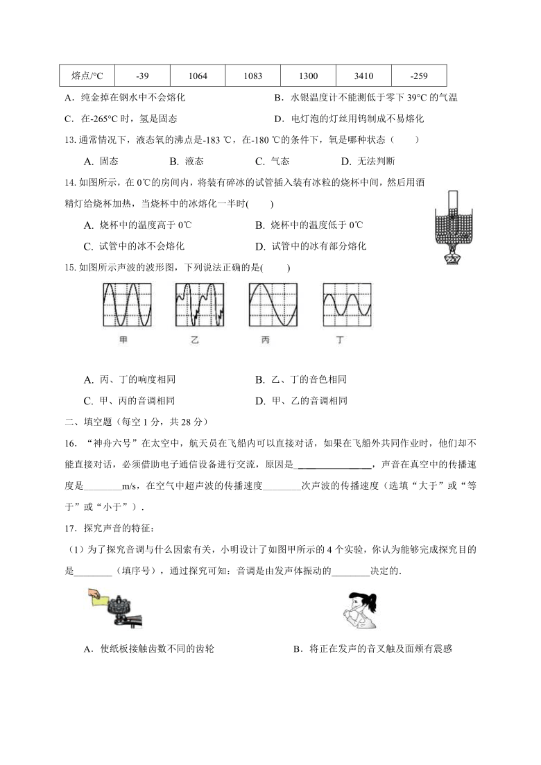 江苏省江阴市周庄中学2020-2021学年第一学期八年级物理9月阶段性考试试题（word版，含答案）