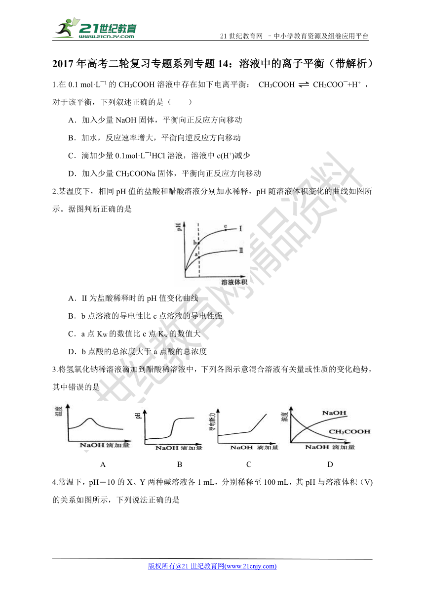 2017年高考二轮复习专题系列专题14：溶液中的离子平衡（带解析）