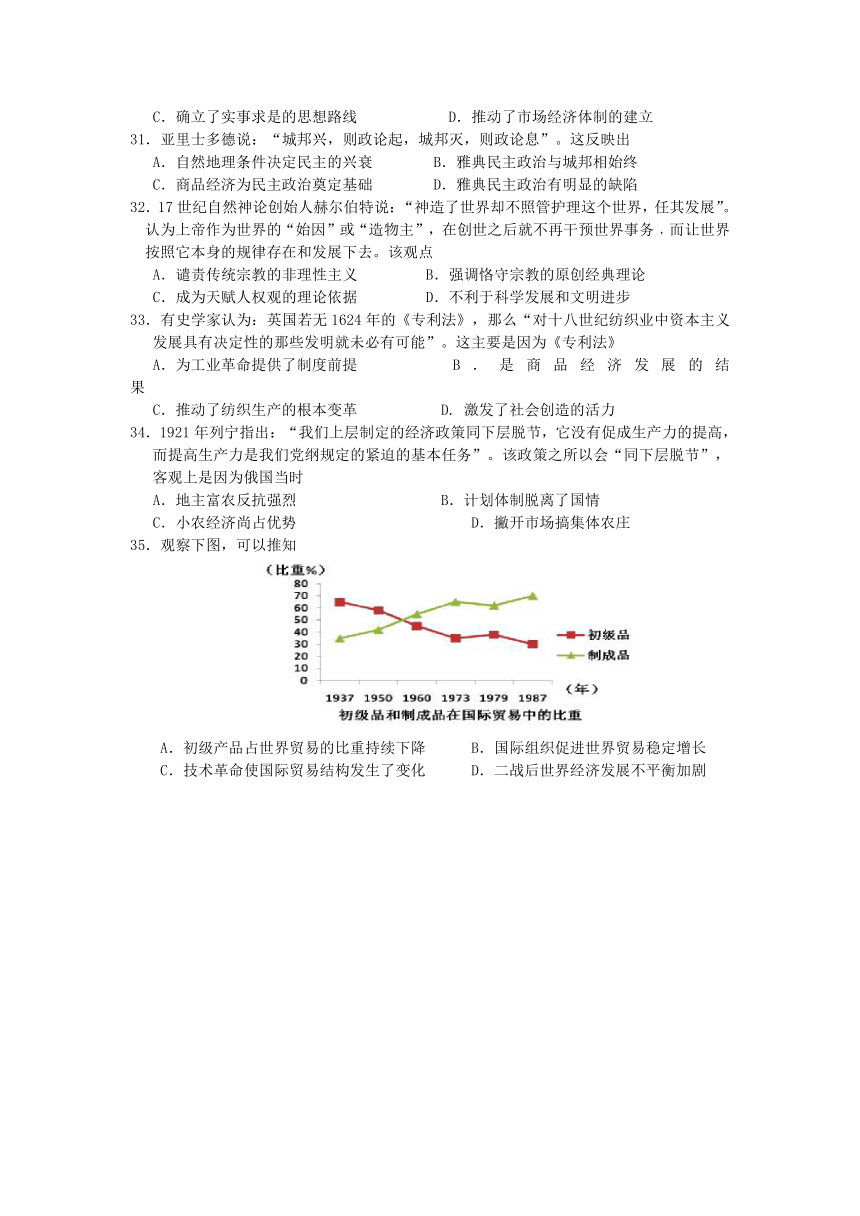 四川省乐山市高中2016届高三第二次调查研究历史试题