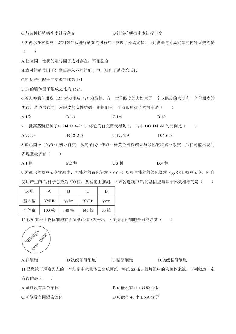 河北省邢台市2020-2021学年高一下学期4月第一次月考生物试题     含答案