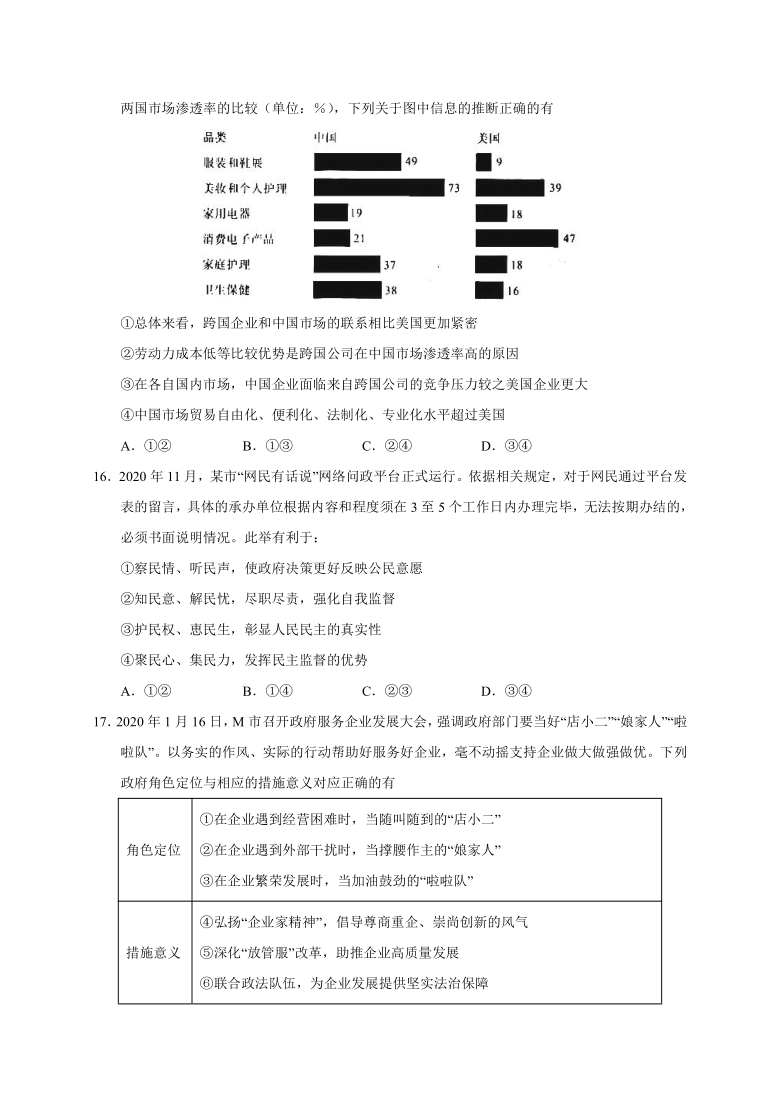 河南省鹤壁市鹤壁一高2021届高三下学期3月模拟考试九文综试卷试题 Word版含答案