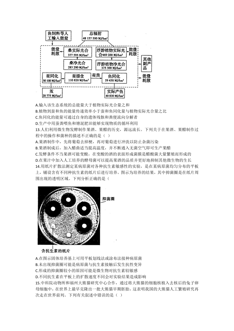 山东省济南市市中区实验高中2021届高三下学期4月第一次模拟考试（一模）生物试题     含答案