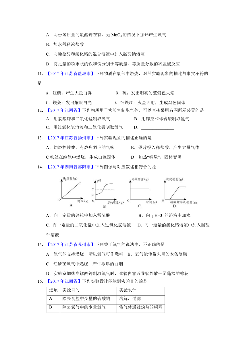 2017年各地中考化学真题分项解析汇编专题2-2   氧气及其制取（原卷+解析卷）