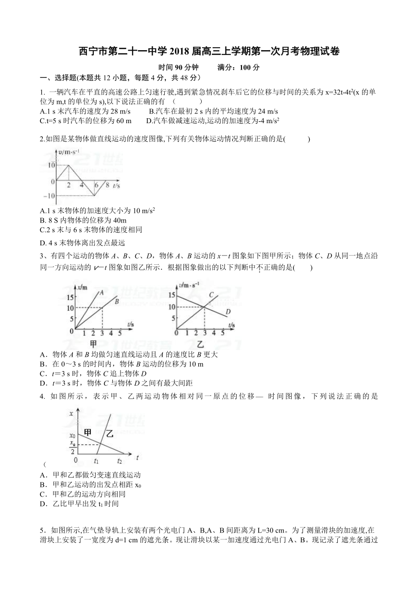 青海省西宁第二十一中学2018届高三上学期第一次月考物理试卷