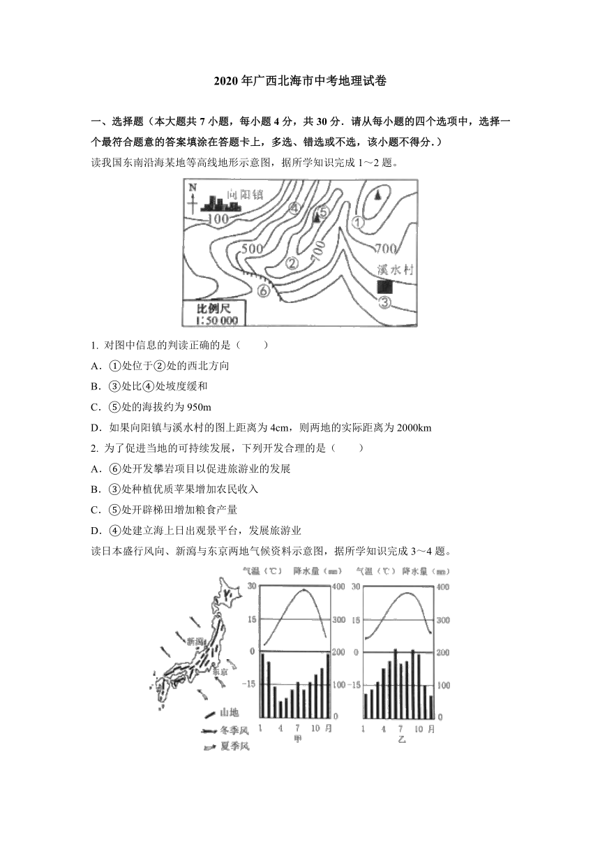 2020年广西北海市中考地理试卷（word版，含解析）