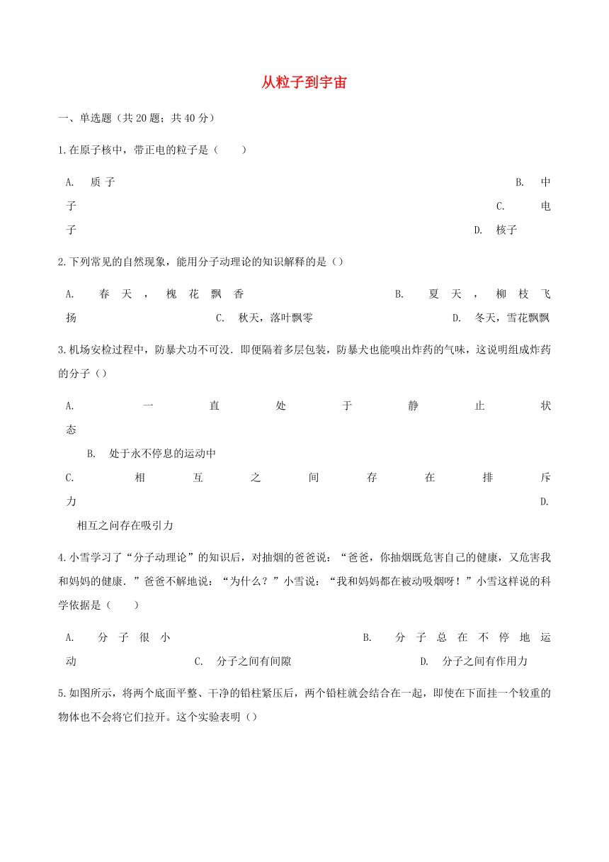 山东省济南市2018年中考物理专题复习试题（含解析）：从粒子到宇宙