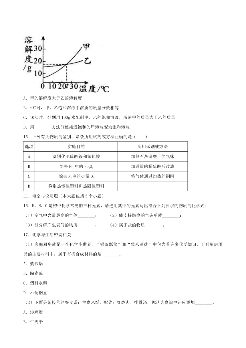 江西省崇仁县第二中学2017-2018学年度九年级下学期第一次月考化学试题 (含扫描版答案)