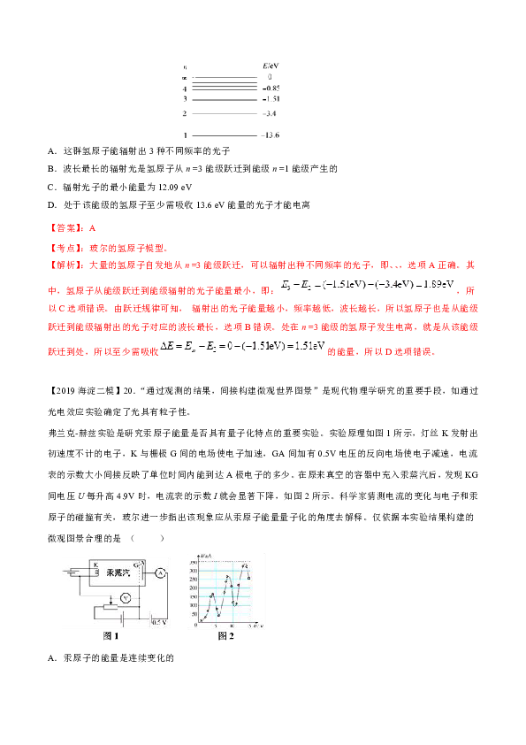 选择题专题讲练——原子物理部分-2019年高考物理三轮冲刺训练Word版含解析