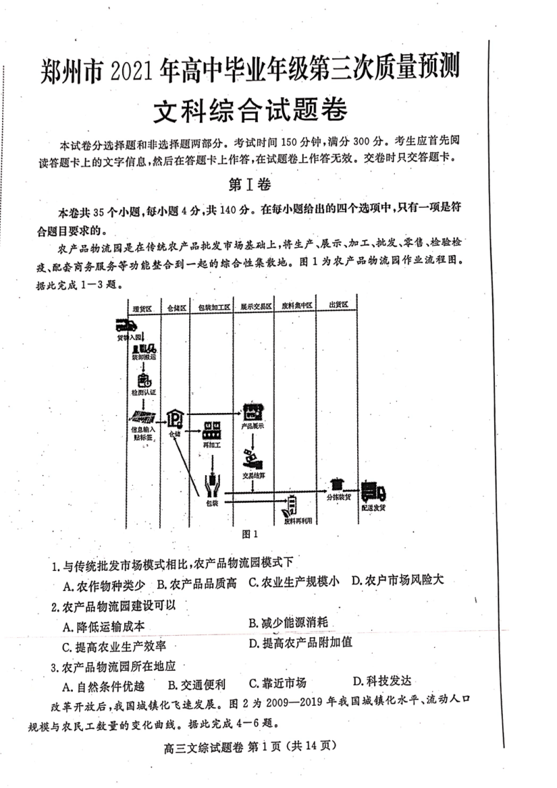 河南省郑州市2020-2021学年九年级下学期二模文综试题（图片版、含答案）