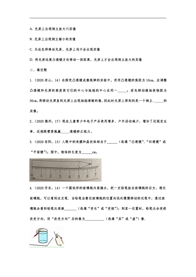 2020年中考物理真题分类演练——透镜及其应用（word含答案）