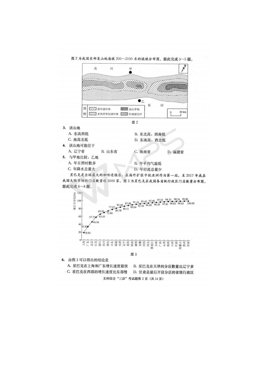 四川省成都市2018届高三第三次诊断性检测(成都三诊)文综试卷（pdf版含答案）