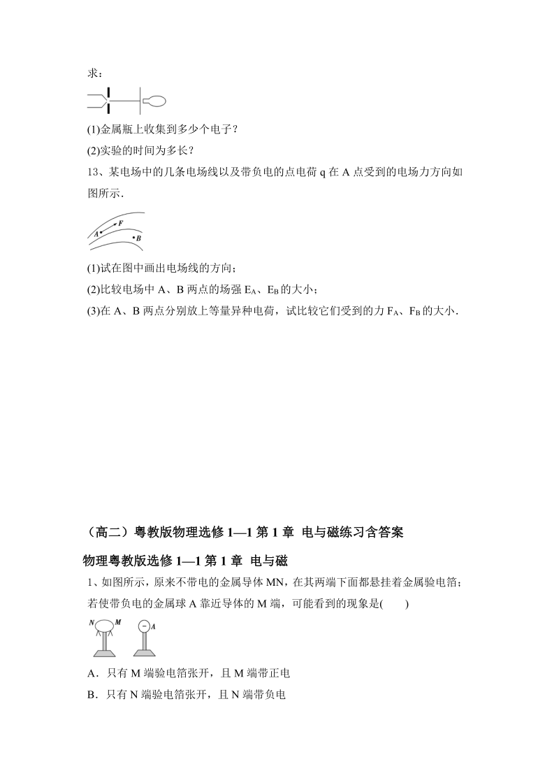 （高二）粤教版物理选修1—1第1章 电与磁练习含答案