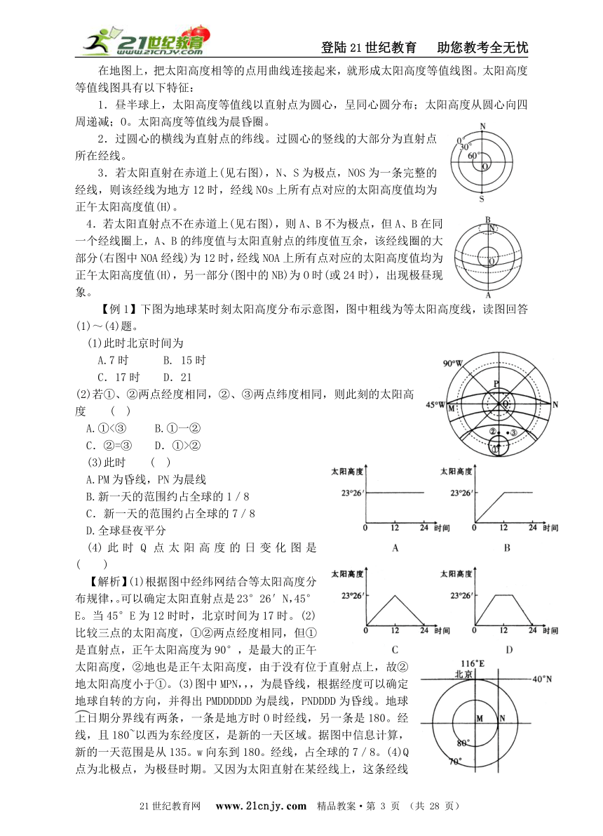 高三地理专题复习专题二 太阳光照图