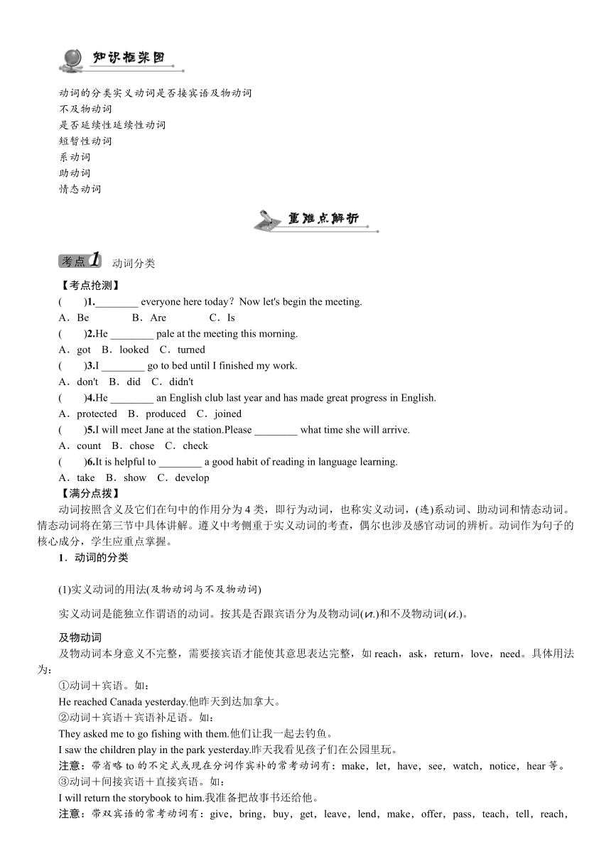 2016中考王英语中考命题研究（遵义）专题研究突破：专题八动词（练习无答案）