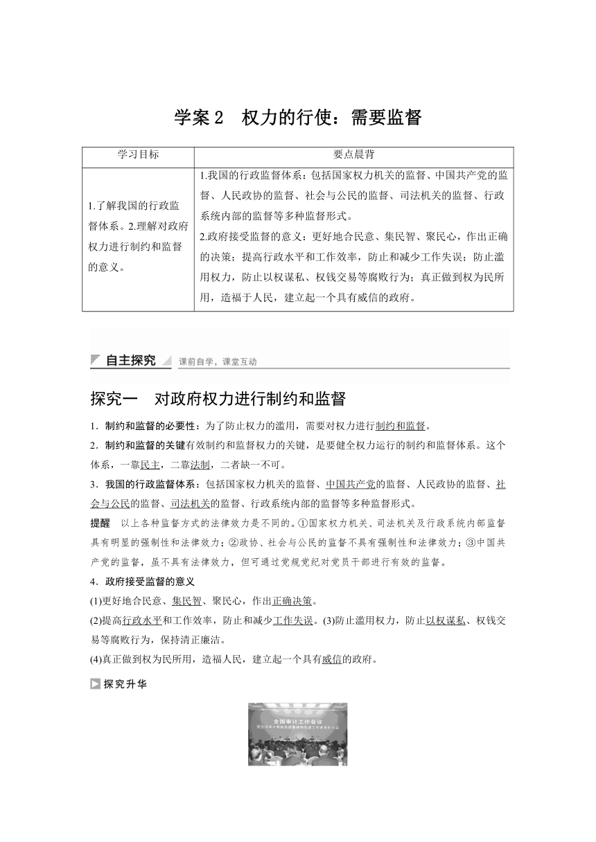 2017-2018学年高一政治人教版必修二同步学案：4.2 权力的行使 需要监督（含解析）