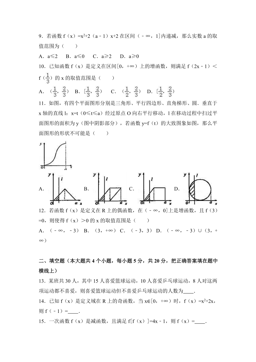 山东省济南市平阴一中2016-2017学年高一（上）第一次段考数学试卷（解析版）