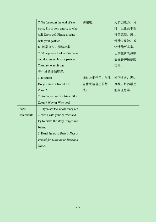 Unit 6 How do you feel? PC Story time 表格式教案