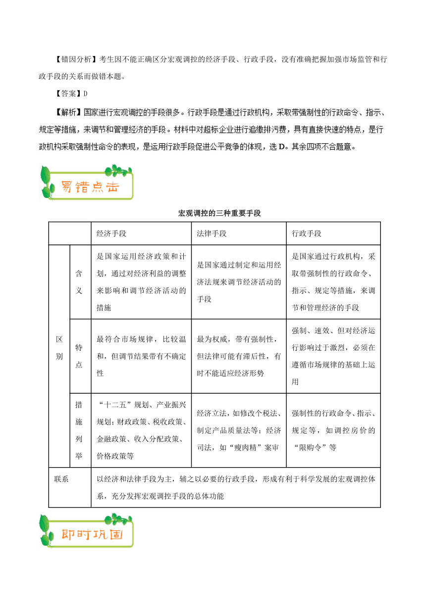 2019年高考政治之纠错笔记系列专题04+发展社会主义市场经济