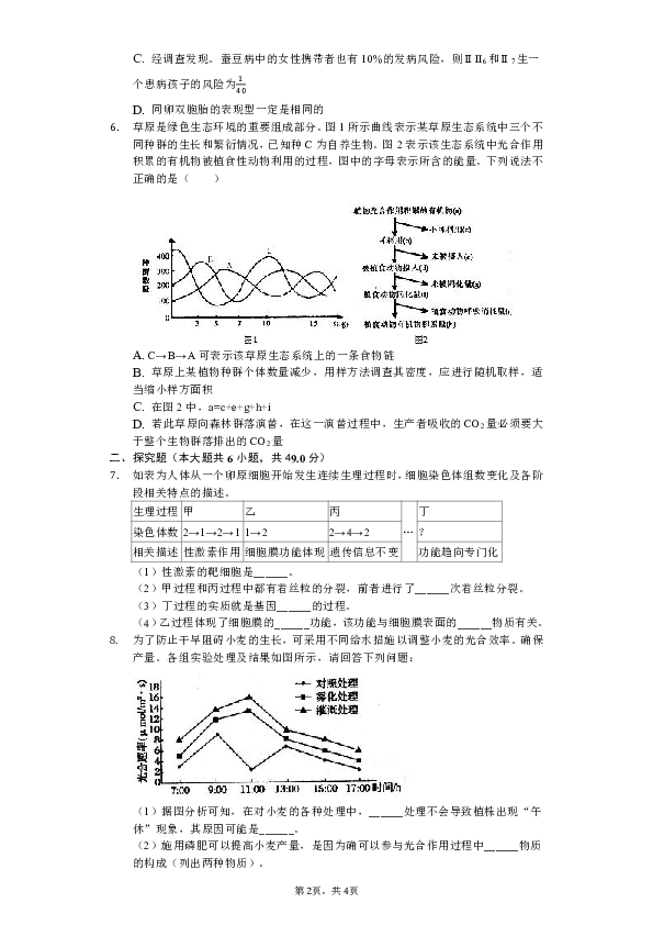 2019年河南省六市高考生物二模试卷-（含解析）