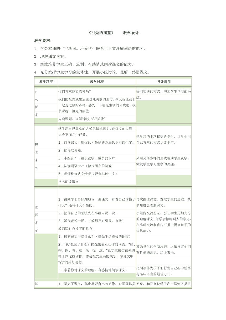 二年级语文下册23.祖先的摇篮表格式教案