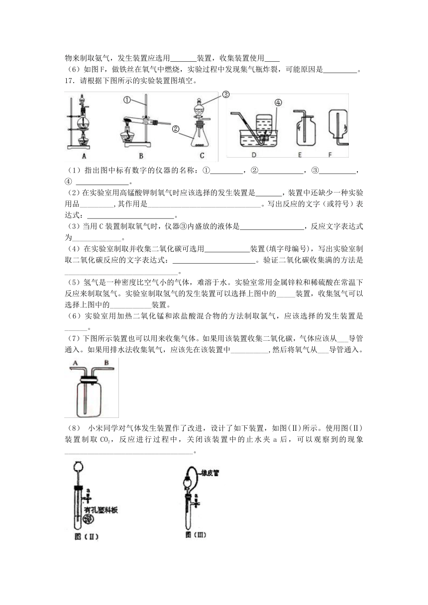 2015年化学中考复习二轮专项练习-空气和水