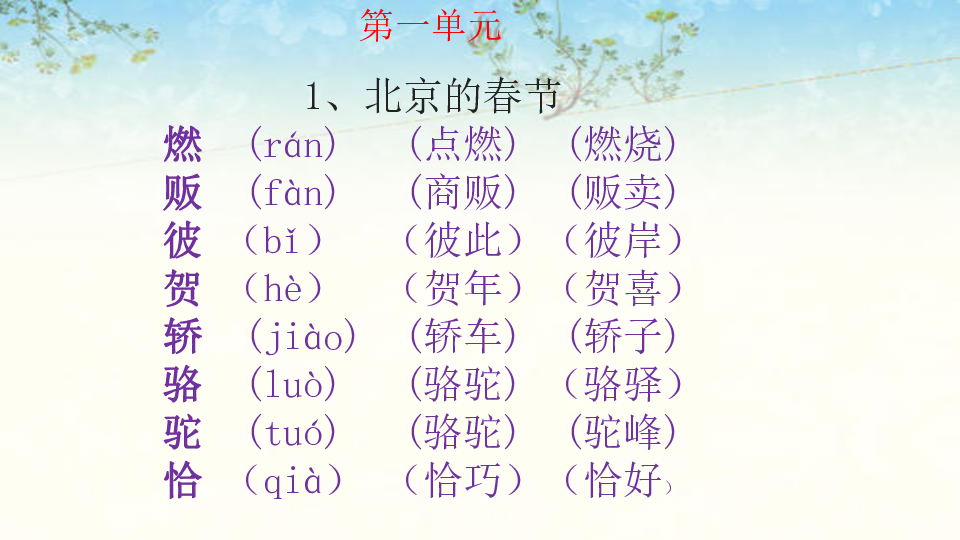 课后生字 组词 日积月累 1 北京的春节