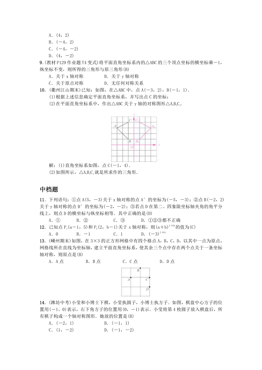 2017-2018学年浙教版八年级数学上册同步练习4.3.1用坐标表示轴对称(附答案)